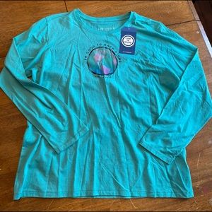 Women’s Life Is Good Be Good To Each Other Aqua Long Sleeve Shirt Top XL NWT